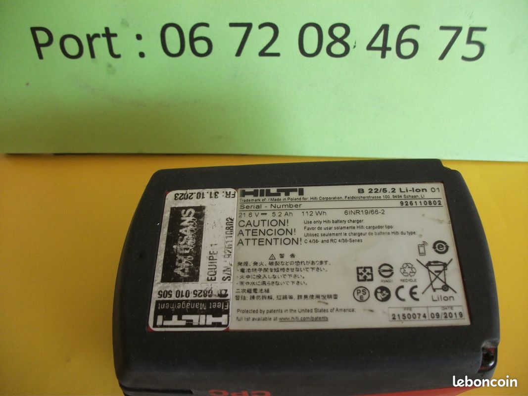 Batterie HILTI B22/5.2 – 22 V – 5,2 Ah –  LIRAISON OFFERTE.