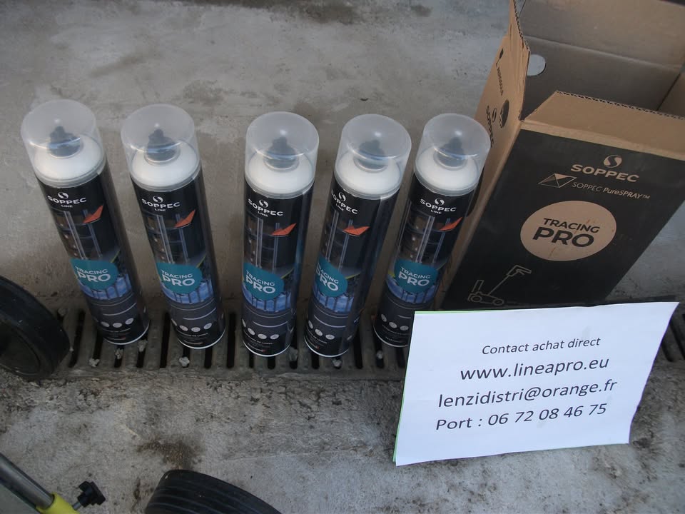 Chariot de traçage avec 6 aerosols 750ml blanc SOPPEC. LIVRAISON EN POINT RELAY OFFERTE.
