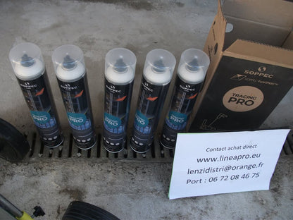 Chariot de traçage avec 6 aerosols 750ml blanc SOPPEC. LIVRAISON EN POINT RELAY OFFERTE.
